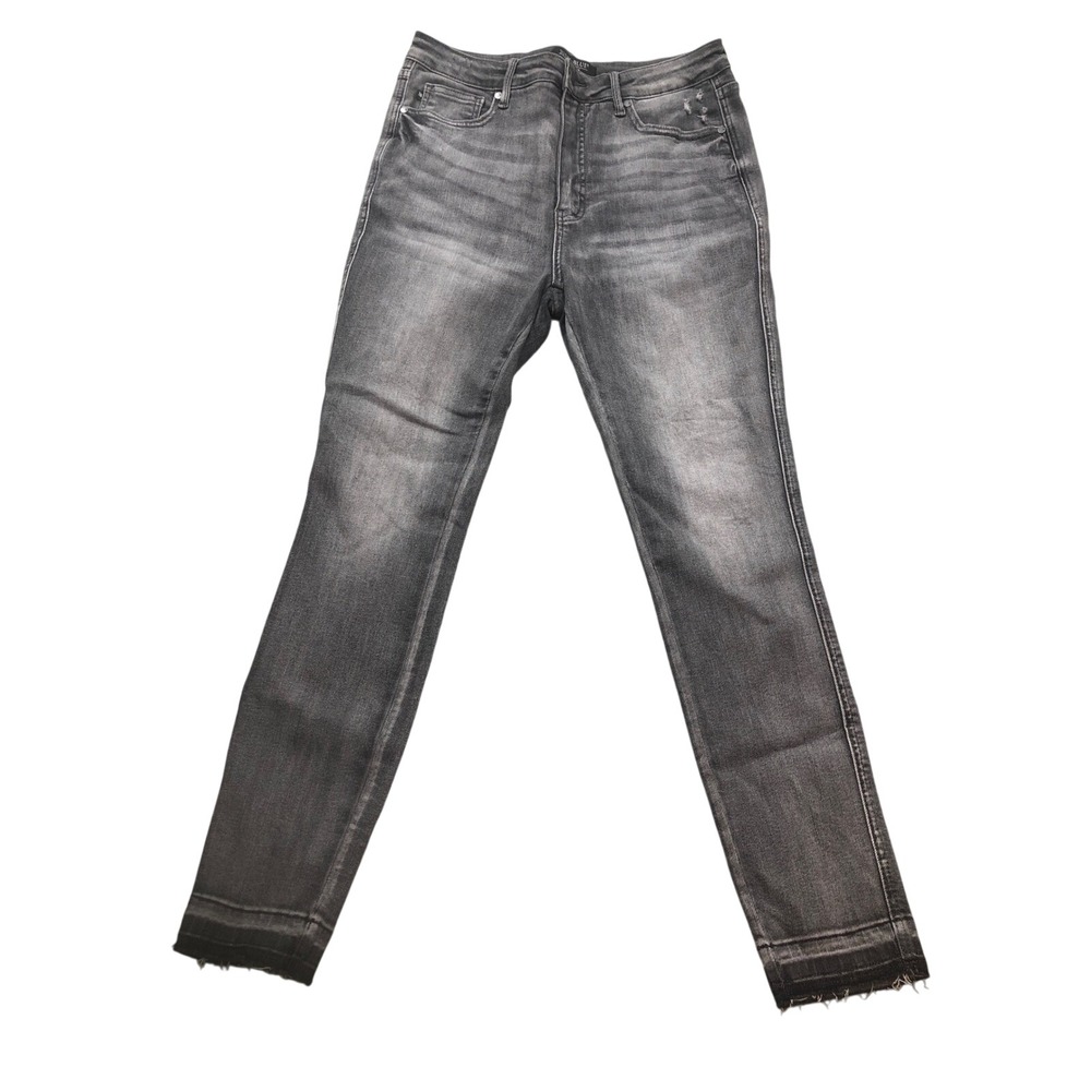 Judy Blue High Waist Ankle Skinny Jeans‎ Gray Wash Frayed Hem Distressed Denim